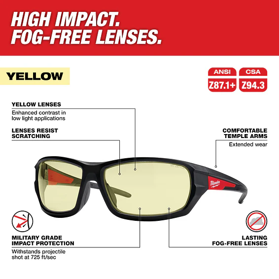 Milwaukee Lentes Seguridad Amarillos Anti Impacto 48-73-2120 7