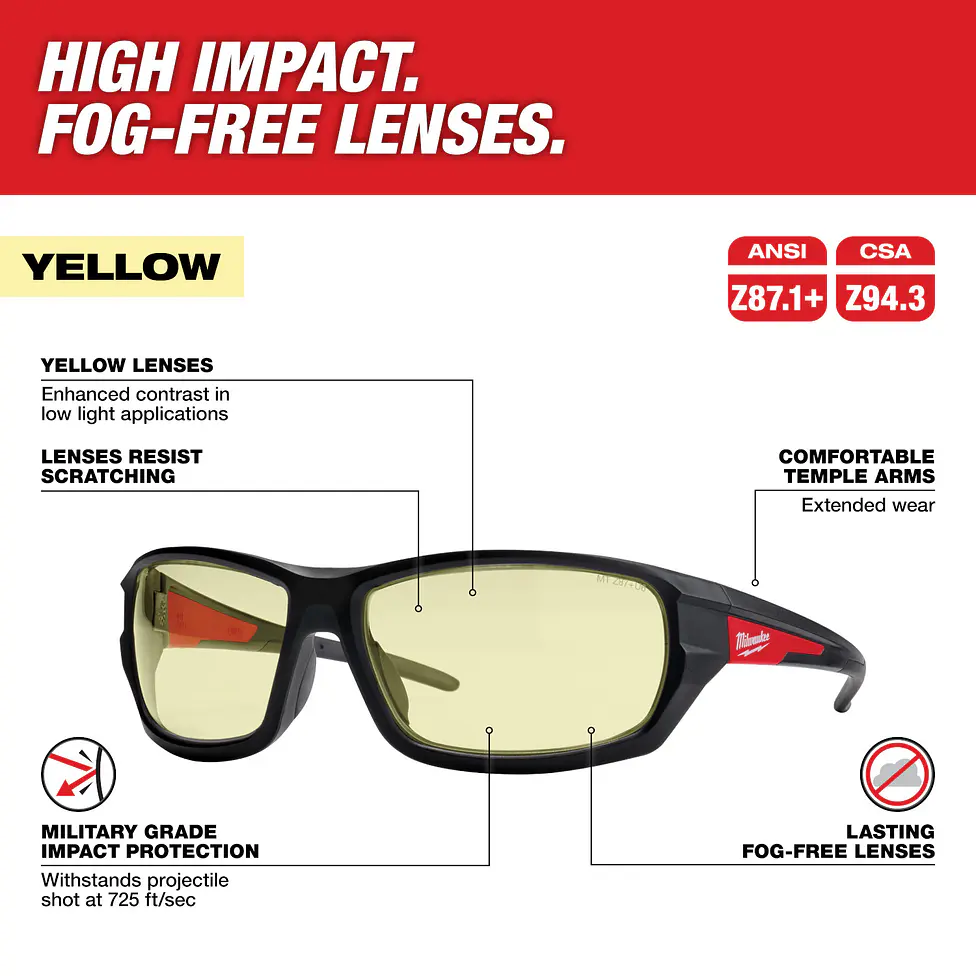 Lentes De Seguridad Milwaukee Amarillos Alto Impacto 48-73-2120 7