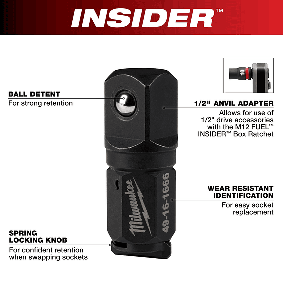 Milwaukee Adaptador 1/2 Para Chicharra Insider 49-16-1666 2