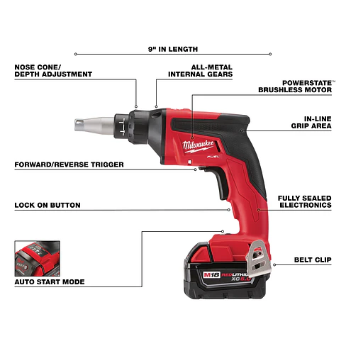Kit Atornillador Drywall Volcanita Milwaukee M18 FUEL 2866-22 5