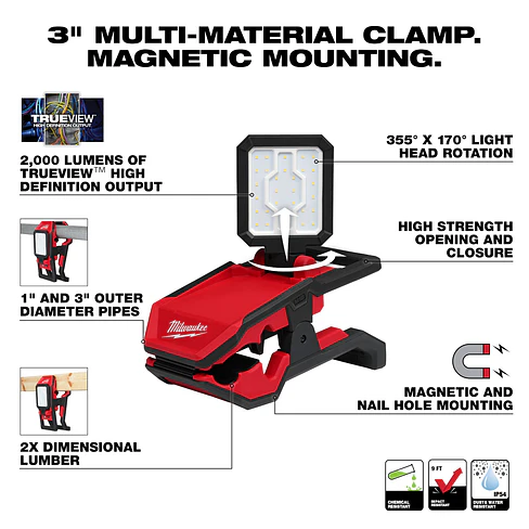 Foco Led Rover Milwaukee M18 Tipo Pinza 2000 Lúmenes 2358-20 6
