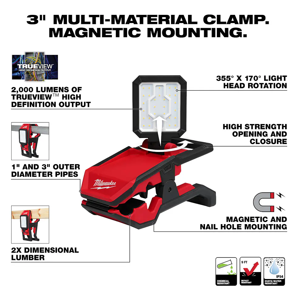 Foco Led Rover Milwaukee M18 Tipo Pinza 2000 Lúmenes 2358-20 6