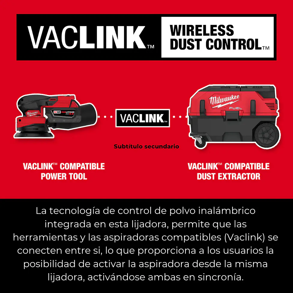 Milwaukee Lijadora Orbital 5 Pulgadas M18 Fuel 2837-20 9