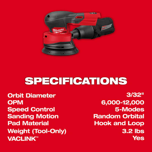 Milwaukee Lijadora Orbital 5 Pulgadas M18 Fuel 2837-20 19