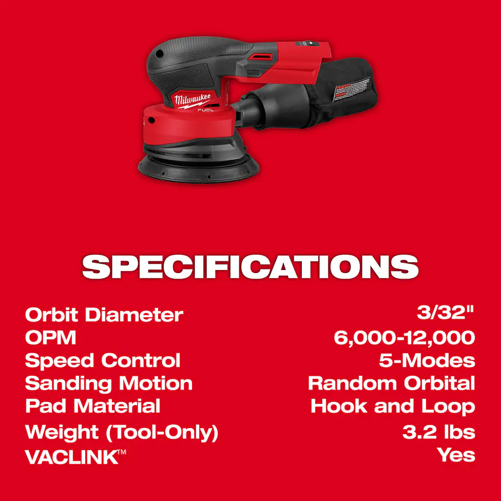 Milwaukee Lijadora Orbital 5 Pulgadas M18 Fuel 2837-20 19