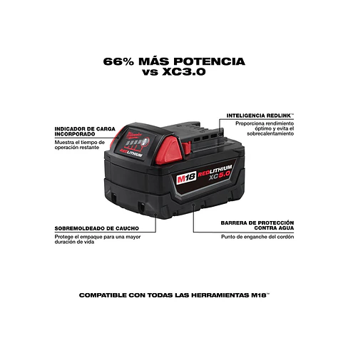 Pack 2 Baterías Milwaukee M18 XC 5.0 Amperios hora 48-11-1852 5