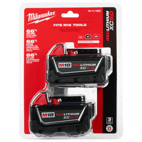 Pack 2 Baterías Milwaukee M18 XC 5.0 Amperios hora 48-11-1852 1