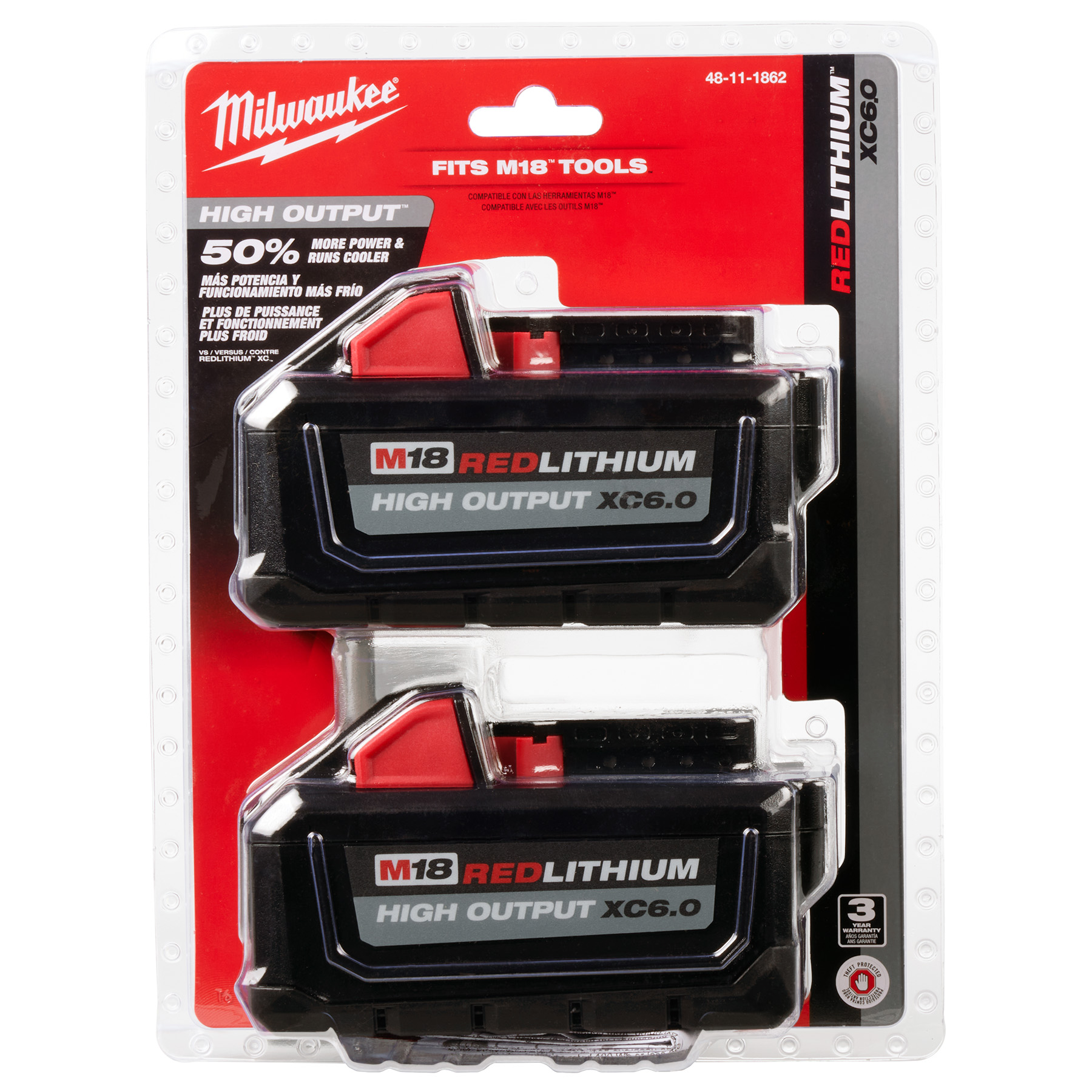 Pack 2 Baterías Milwaukee M18 XC 6.0 Ah High Output 48-11-1862
