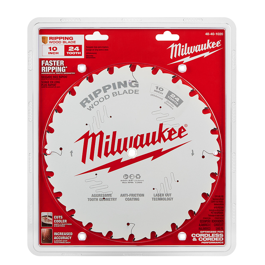 Milwaukee Disco De Corte Para Madera 10 Pulgadas 24 Dientes 48-40-1020  2