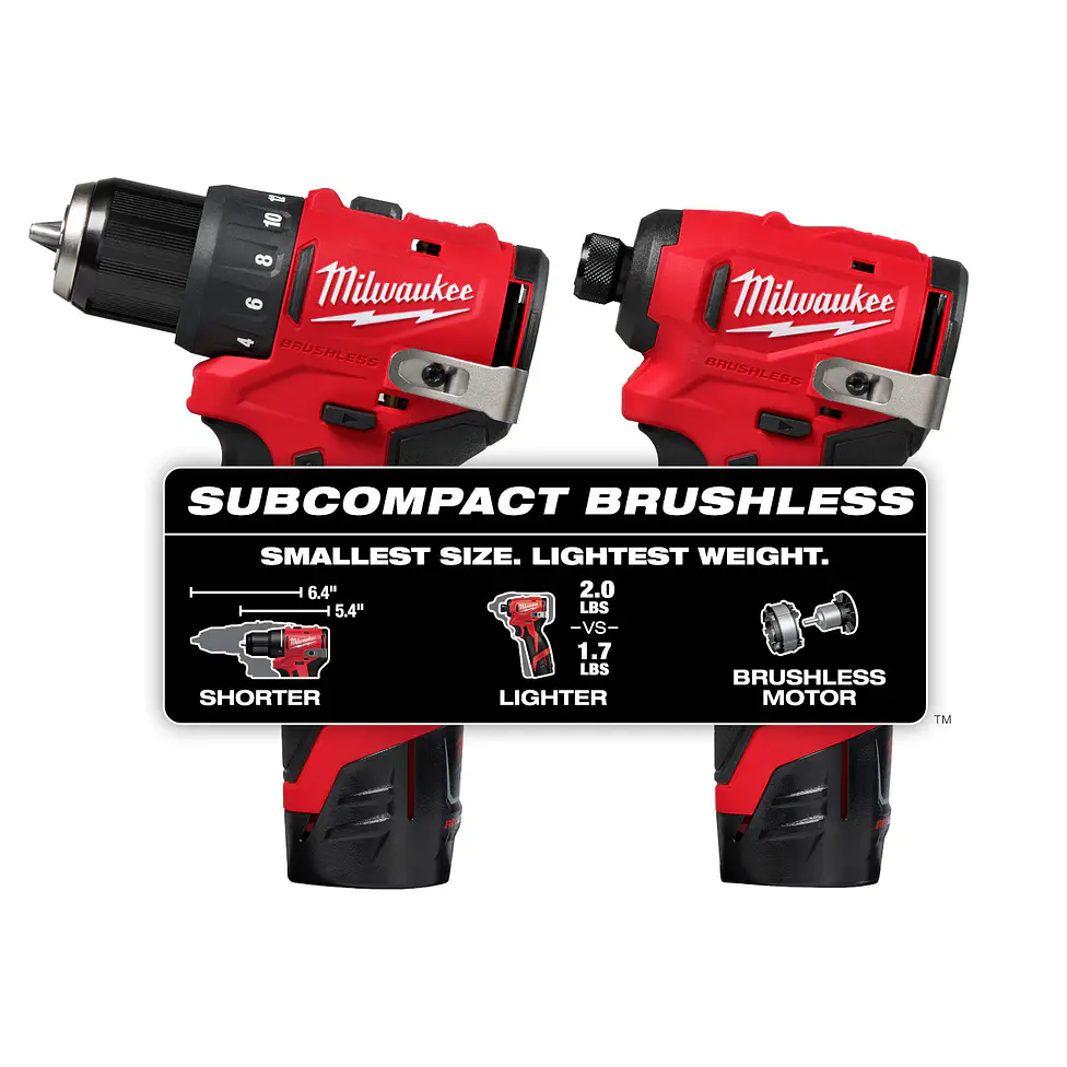 Kit Taladro y Atornillador Subcompactos Milwaukee M12 Brushless 3494-22 2