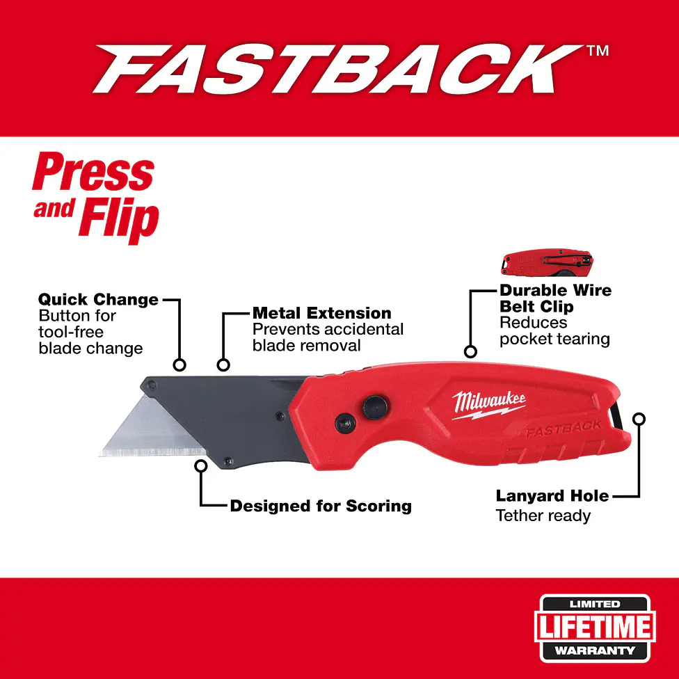 Milwaukee Cuchillo Cartonero Plegable Compacto Fastback 48-22-1500 12