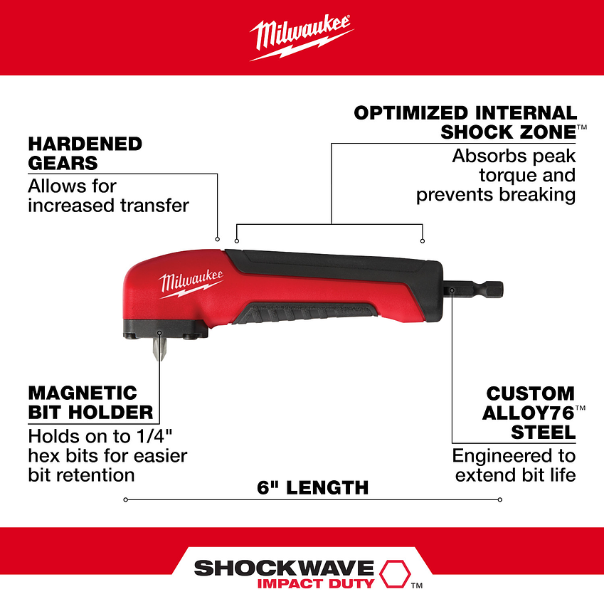 Milwaukee Adaptador De Angulo Recto Shockwave Impact Duty 48-32-2390 9