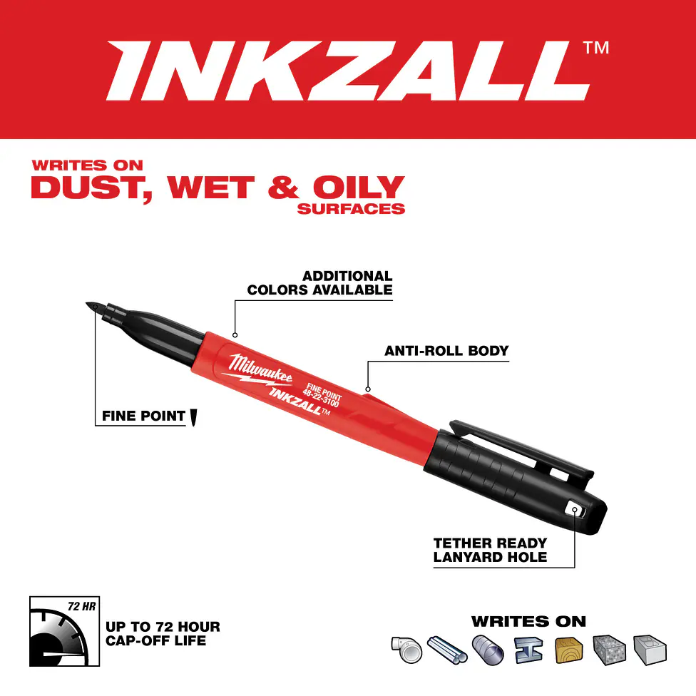 Marcador Permanente Negro Punta Fina Milwaukee Inkzall Antipolvo 48-22-3100 5