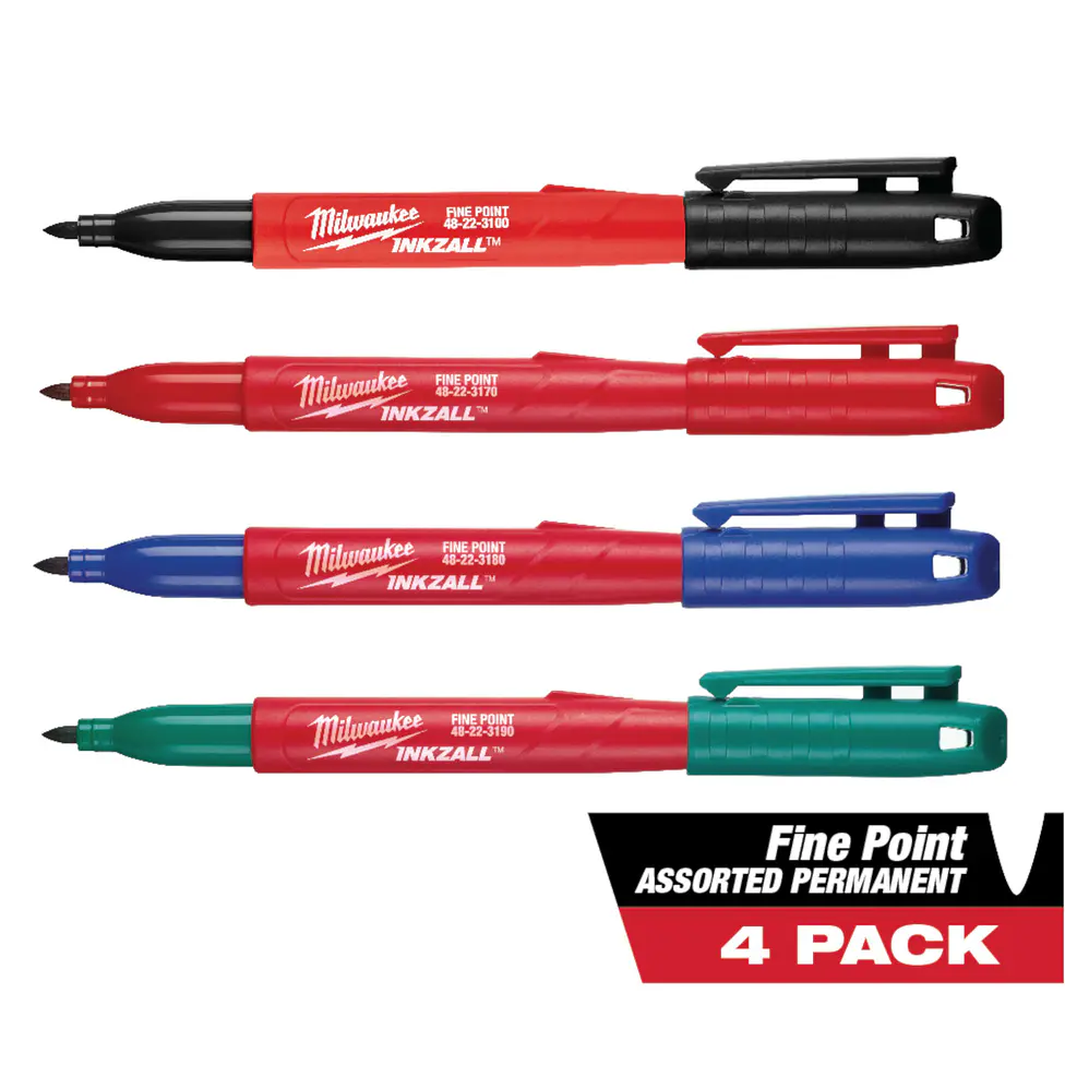 Pack 4 Marcadores Milwaukee Inkzall Punta Fina Colores 48-22-3106 3