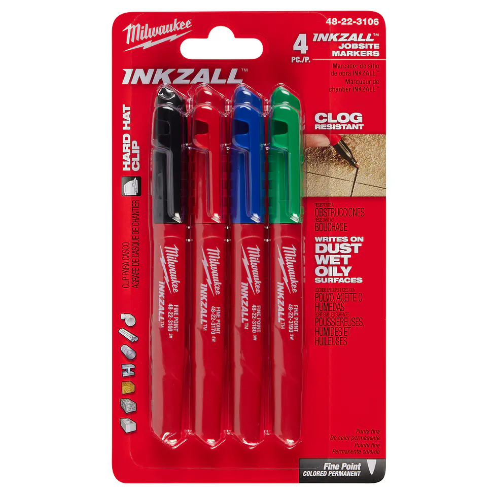 Pack 4 Marcadores Milwaukee Inkzall Punta Fina Colores 48-22-3106 2