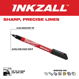 Milwaukee Marcador Permanente Punta Ultra Fina Negro Inkzall 48-22-3160