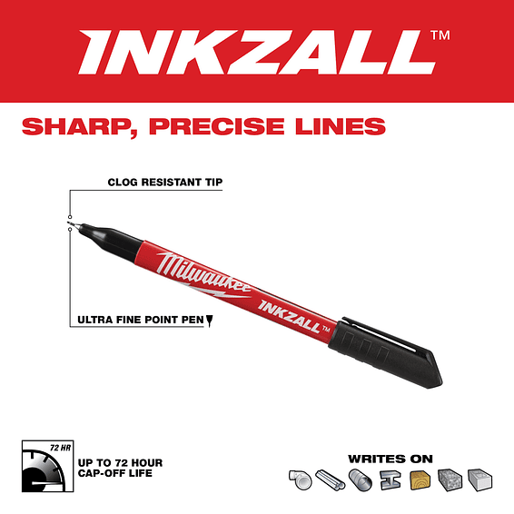 Milwaukee Marcador Permanente Punta Ultra Fina Negro Inkzall 48-22-3160 2