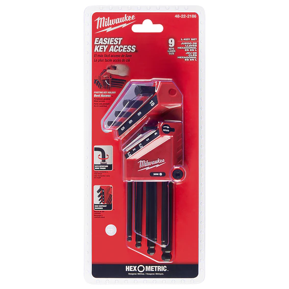 Milwaukee Juego De Llaves Allen Métricas Tipo Bola 9 Piezas 48-22-2186 2