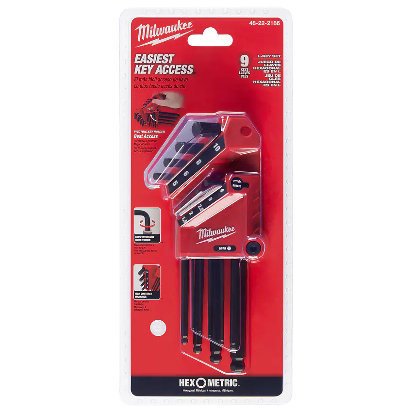 Milwaukee Juego De Llaves Allen Métricas Tipo Bola 9 Piezas 48-22-2186 2
