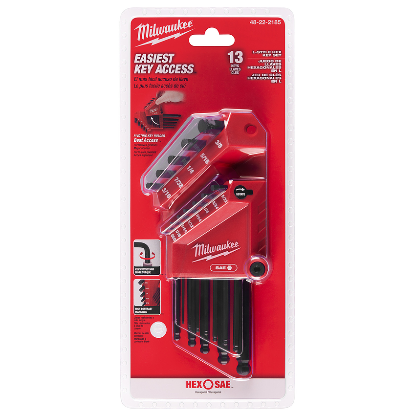 Juego Llaves Allen SAE Milwaukee Compacto 13 Piezas 48-22-2185 2