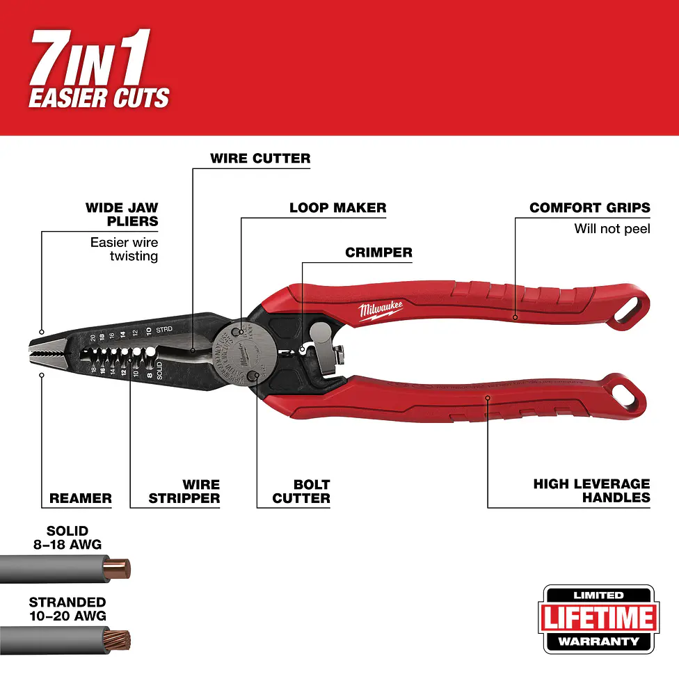 Milwaukee Alicate Pelacable 7 En 1 Alta Palanca 48-22-3078 3