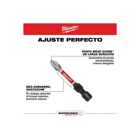 Pack 15 Puntas PH2 x 2 Pulgadas Milwaukee Shockwave Impact Duty  5