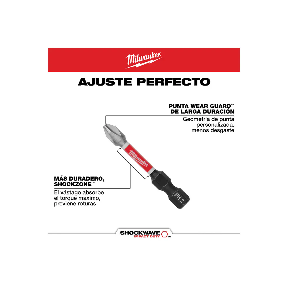 Pack 15 Puntas PH2 x 2 Pulgadas Milwaukee Shockwave Impact Duty  5