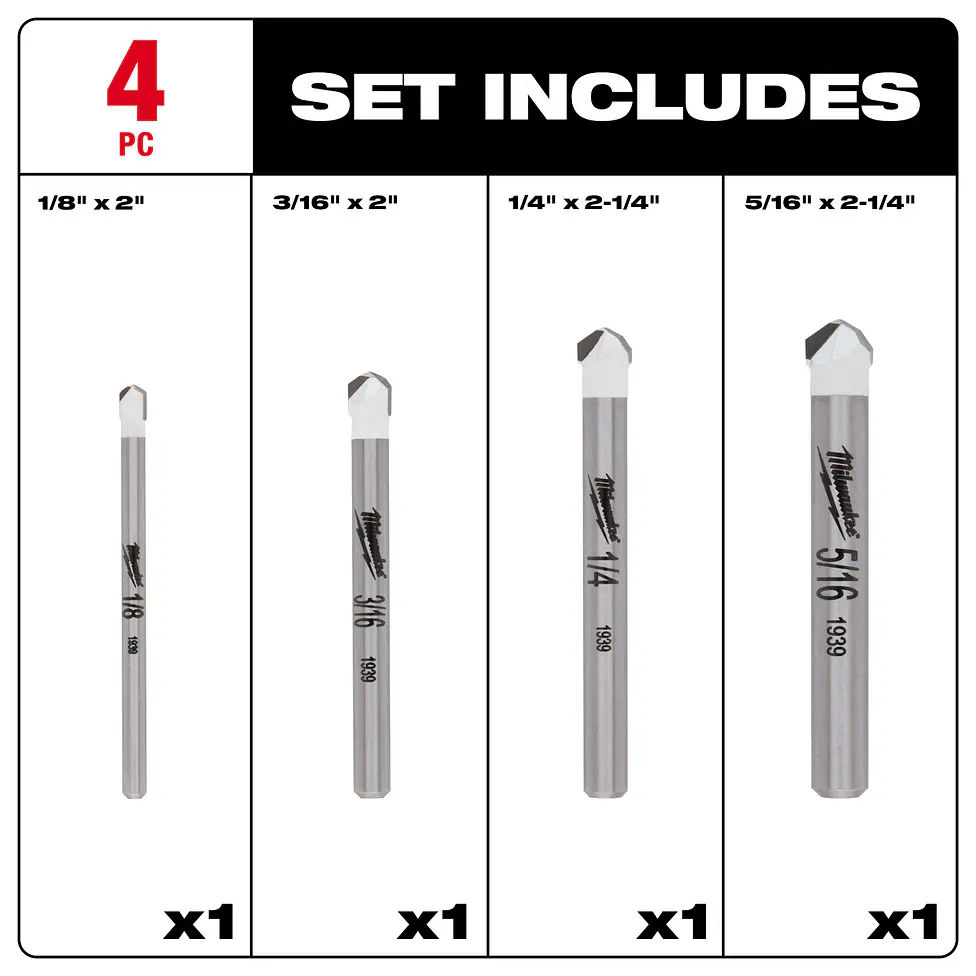Milwaukee Set De 4 Brocas Para Cerámica Y Piedra 48-20-8998 4