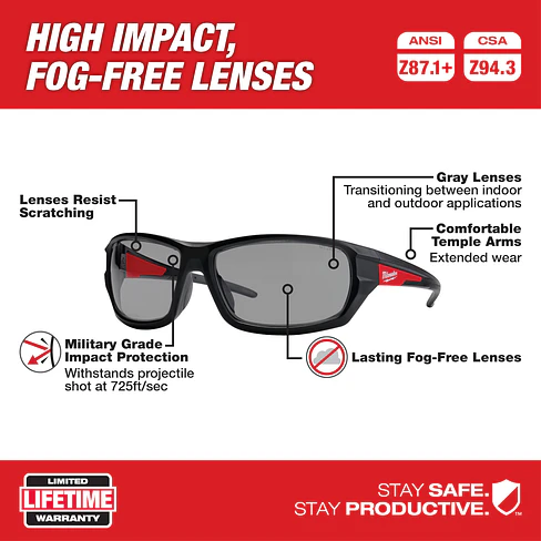 Lentes De Seguridad Milwaukee Gris Anti Impacto 48-73-2125 6