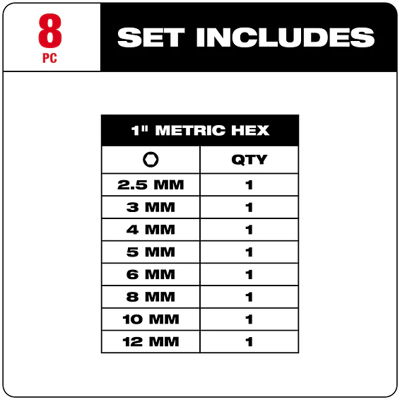 Milwaukee Set De Puntas Allen De Impacto 8 Piezas Largo 25mm 48-32-4617 4
