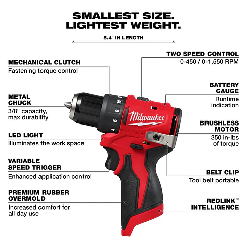 Taladro Milwaukee Subcompacto M12 Brushless 3401-20 5