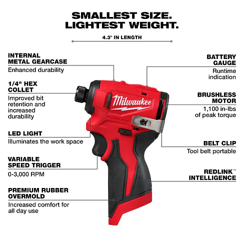 Atornillador de Impacto Subcompacto Milwaukee M12 Brushless 3450-20 4