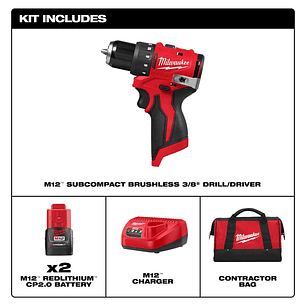 Milwaukee Kit Taladro Subcompacto M12 Brushless 3401-22