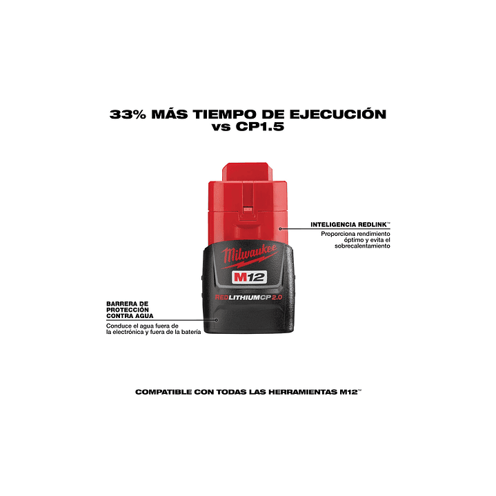Milwaukee Batería M12 Compacta 2.0 Amperios/h 48-11-2420 3