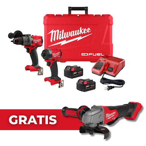 Milwaukee Kit Taladro + Atornillador M18 Fuel 4 Generación 3697-22 + Esmeril 1