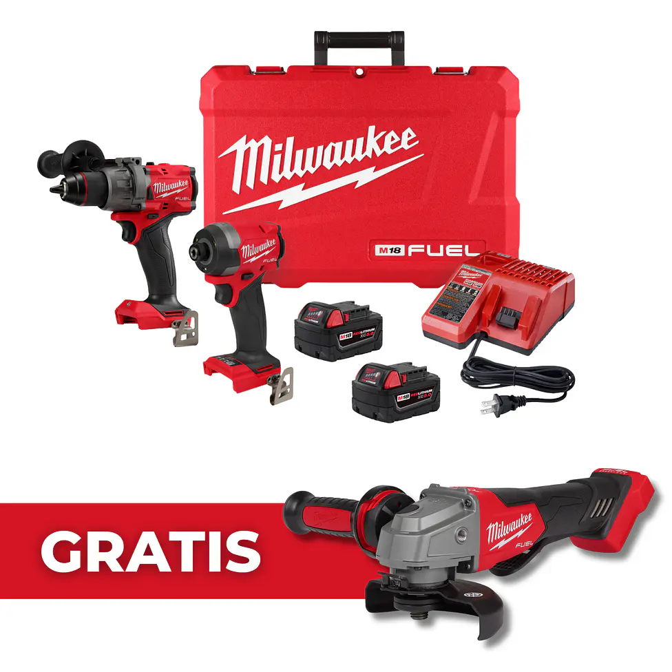 Milwaukee Kit Taladro + Atornillador M18 Fuel 4 Generación 3697-22 + Esmeril 1