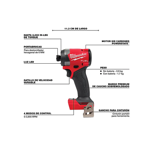 Atornillador de Impacto Milwaukee M18 Fuel 4ta Gen 2953-20 + Maleta 6