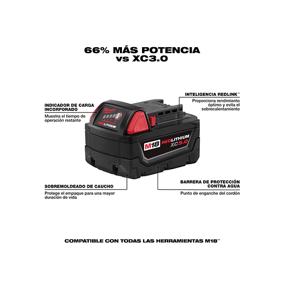 Milwaukee Batería M18 XC 5.0 Amperios Hora 48-11-1850 5