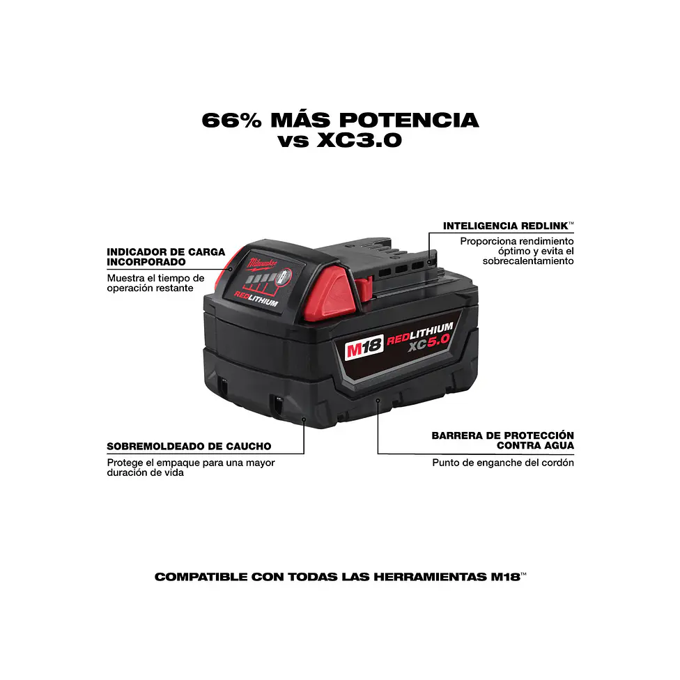 Milwaukee Batería M18 XC 5.0 Amperios Hora 48-11-1850 5