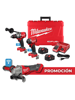 Milwaukee Kit Taladro y Atornillador M18 Fuel 4ta Gen One Key 3696-22 + Esmeril One Key