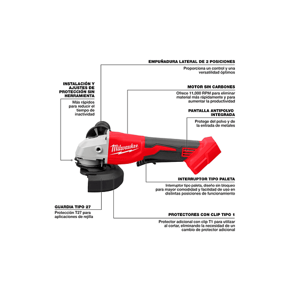 Esmeril Angular Milwaukee 4.5 - 5 Pulgadas M18 Brushless 2686-20 4