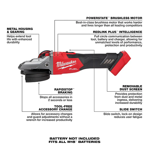 Esmeril Milwaukee M18 Fuel Cabezal Plano 5