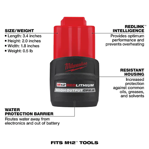 Batería Milwaukee M12 High Output 2.5 Amperios Sellada 48-11-2425 6