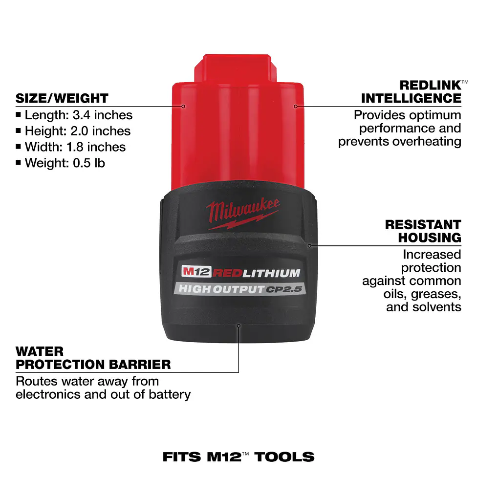 Batería Milwaukee M12 High Output 2.5 Amperios Sellada 48-11-2425 6