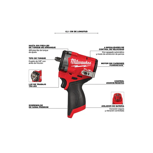Llave de Impacto Milwaukee M12 FUEL Stubby 1/2” 745 Newton Metro 2563-20 4