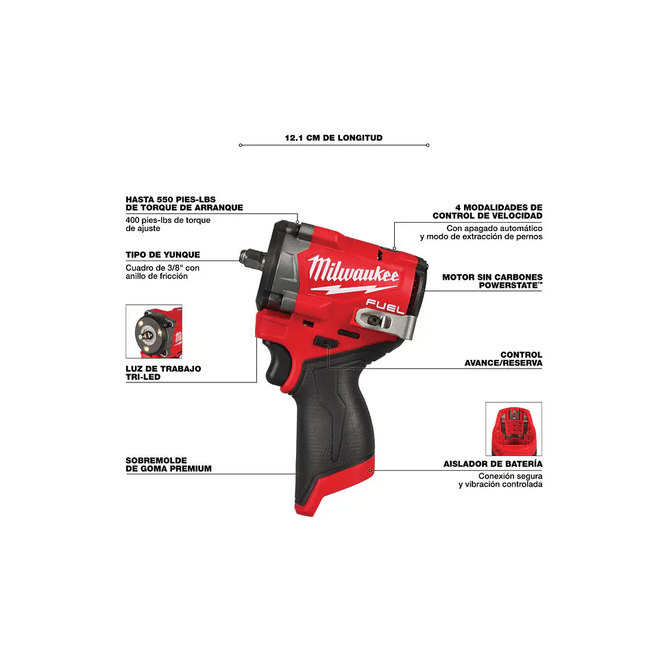 Llave de Impacto Milwaukee M12 FUEL Stubby 1/2” 745 Newton Metro 2563-20 4