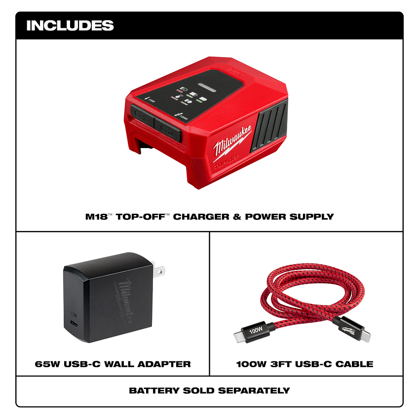 Cargador y Fuente de Alimentación USB Milwaukee M18 TOP-OFF 2847-20 6