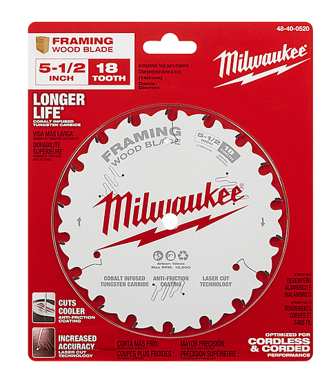 Milwaukee Disco Sierra Circular 5-1/2" 18 Dientes Para Madera 48-40-0520