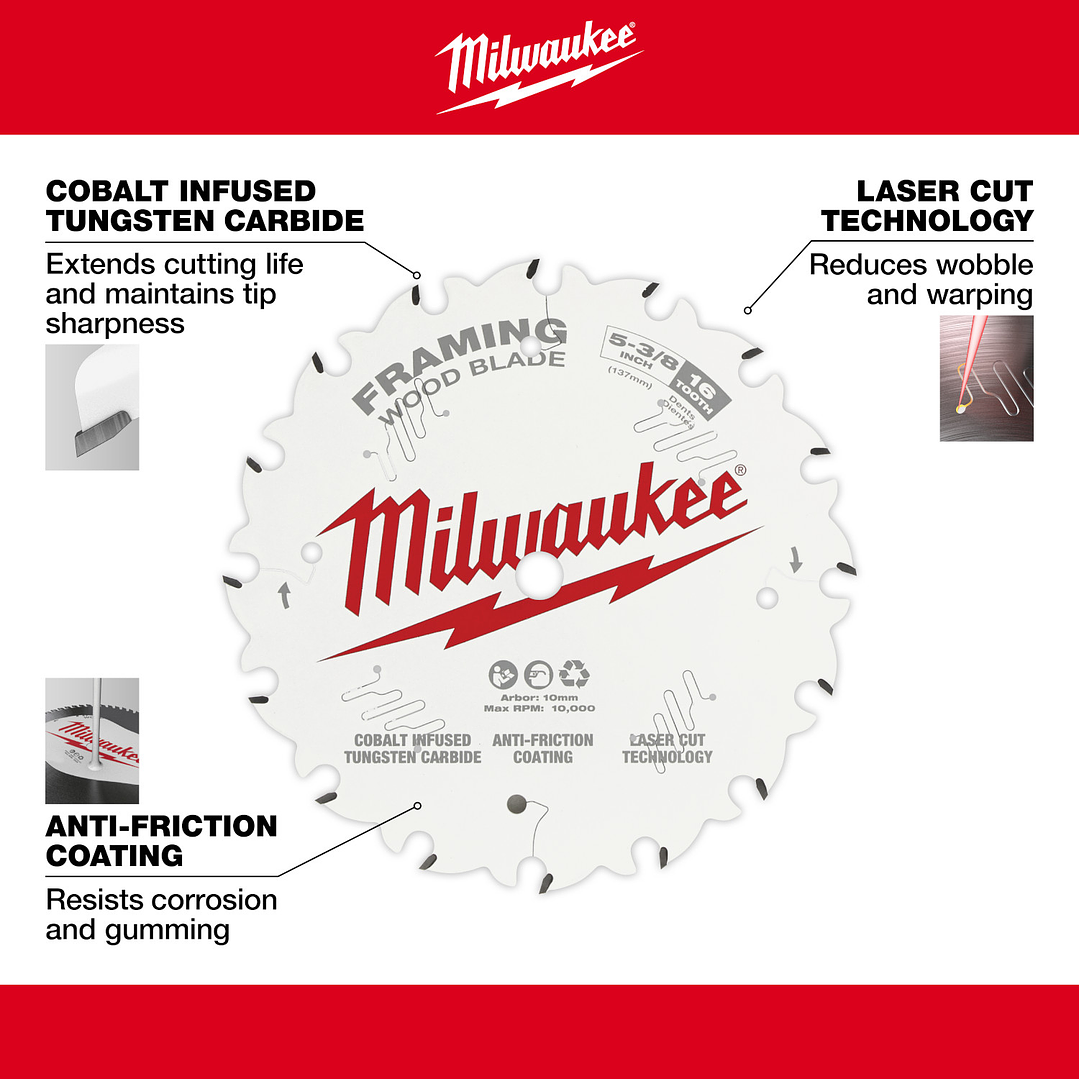 Milwaukee Disco Sierra Circular 5-3/8  16 Dientes Madera 48-40-0522 4