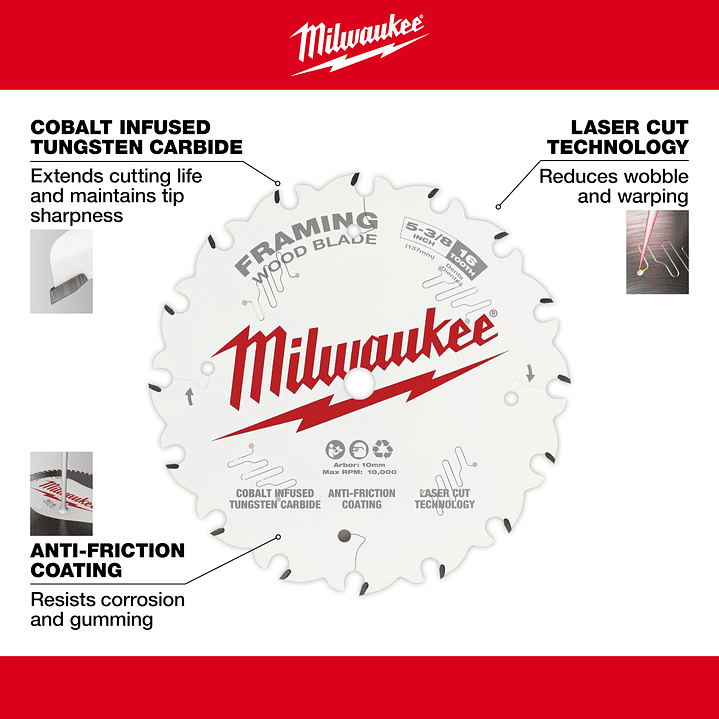 Milwaukee Disco Sierra Circular 5-3/8  16 Dientes Madera 48-40-0522 4